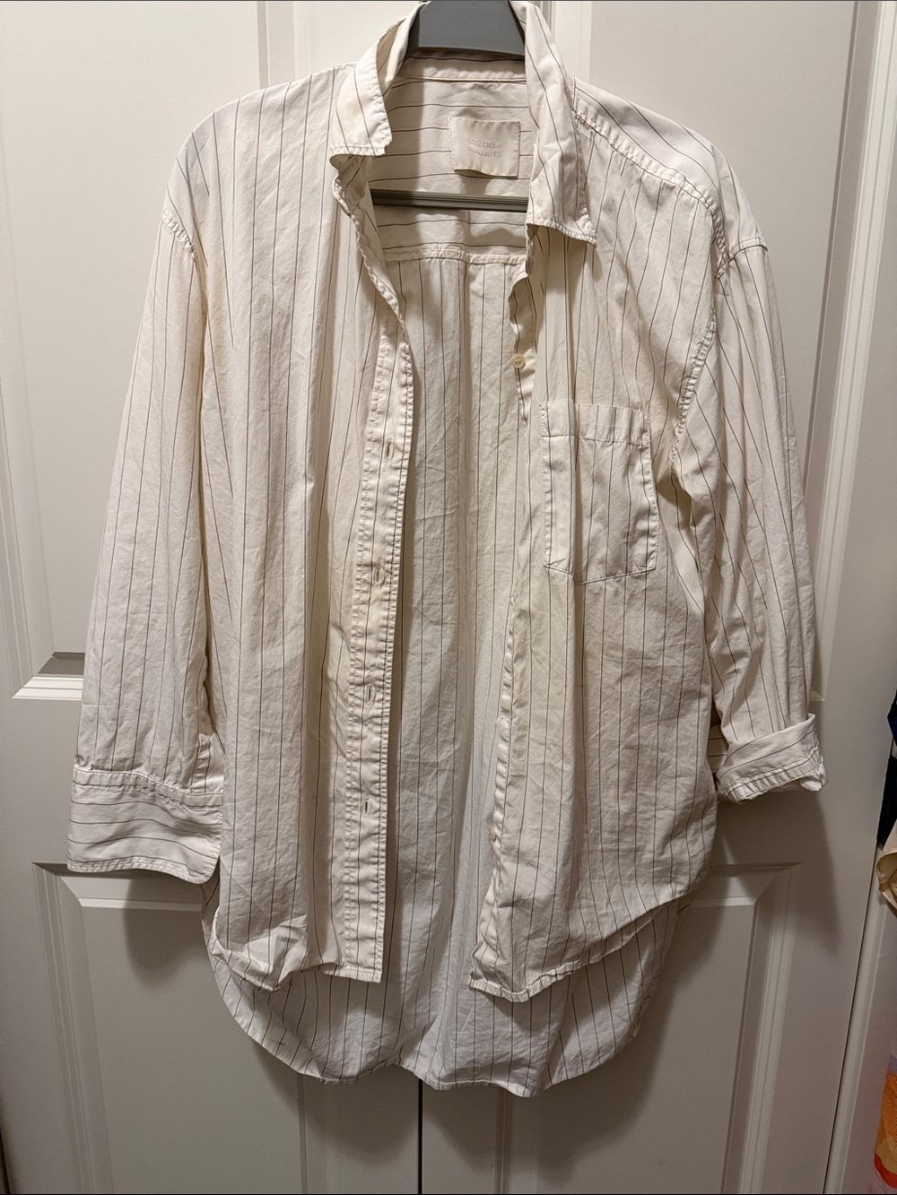 Citizens Of Humanity Oversized Button up with Thin Brown Pinstripe, Small